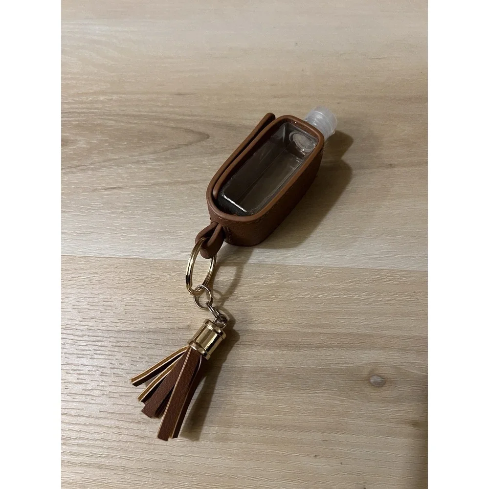 Hand‎ Sanitizer Keychain Travelsize Bottle Refillable Brown Faux Leather